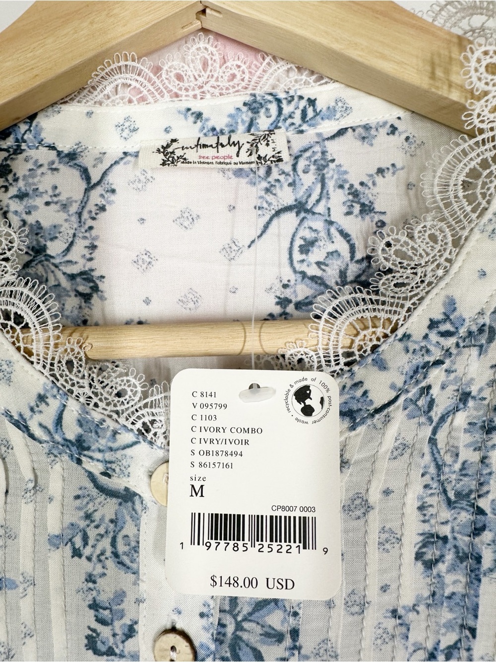 NEW Free People Intimately After Hours White Blue Floral Lace Button Bodysuit M - Picture 10 of 12
